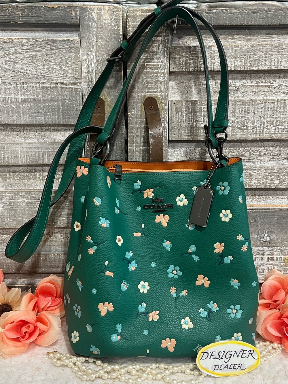 COACH Town Mystical Floral  Leather Bucket Bag C8214